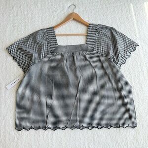 Tribal Women's Black and White Gingham Top, Scallop Hem, XXL